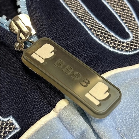 Navy and Light Blue Men's Bomber Jacket - Picture 4 of 7